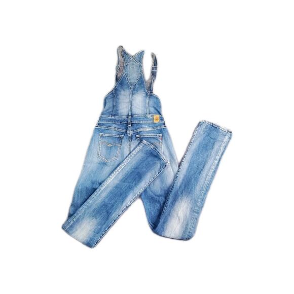 REPLAY Women's Sz 26 Vintage Style Denim Overalls Distressed Details Blue Light - Picture 8 of 10